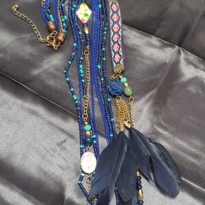 Bohemian Blue Feather Necklace